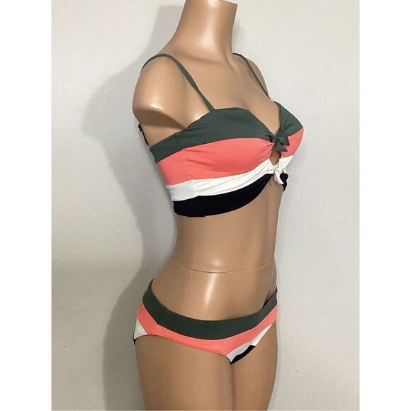 New…BECCA stripe color block bikini set. Retails $146. Medium - Picture 3 of 6